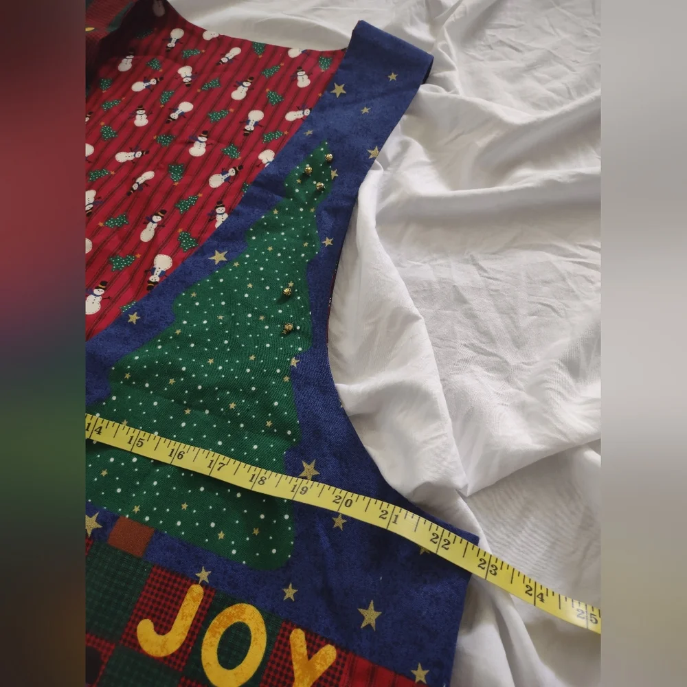 Vintage Christmas Vest Patchwork Reversible Holiday Multicolor 1990s Bell accent - Picture 5 of 7